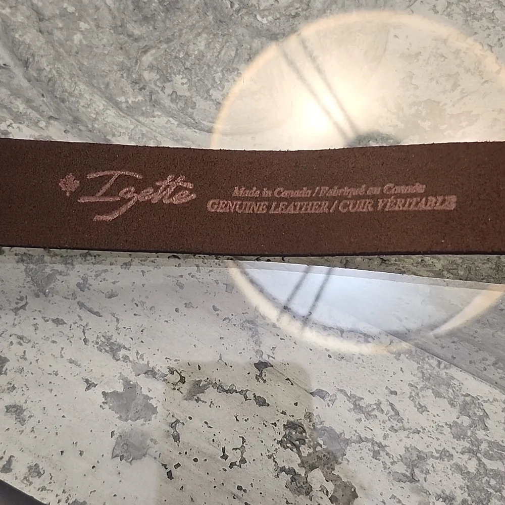 Brown men's Needle Point Leather Belt with Gold Buckle 33 - 39 new Large